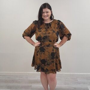 Sugarlips Brown & Black Puff Sleeve Mini Dress - New - Size 1x